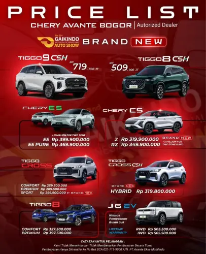 Pricelist Harga Chery cibeunyingkidul 2025